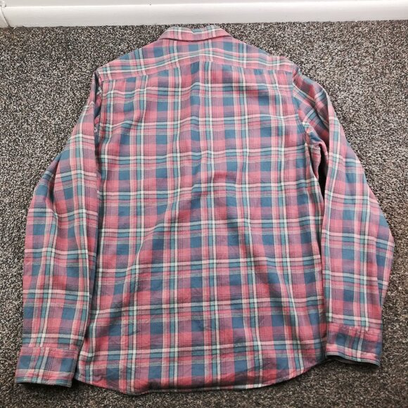 Faherty Shirt Flannel Organic Cotton Herringbone Plaid Pink Blue Mens Large - Picture 5 of 9